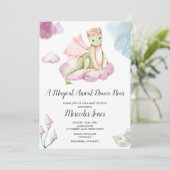 水彩ドラゴン魔法の到着ベビーシャワー 招待状 (スタンド正面)