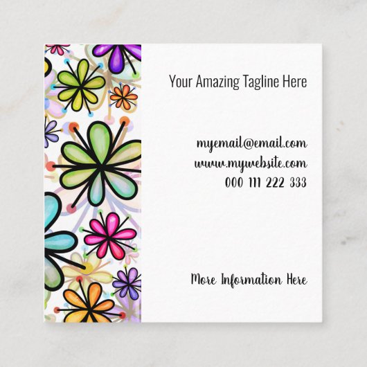 水彩ドルデイジーフラワーパターンテンプレートSq スクエア名刺 (裏面)