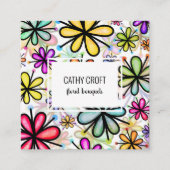 水彩ドルデイジーフラワーパターンテンプレートSq スクエア名刺 (正面)