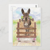 水彩ドンキーバロキュートファームアニマルアート ポストカード (正面/裏面)
