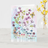 水彩ドードルフラワーズアートフォークプリント カード (黄色い花)