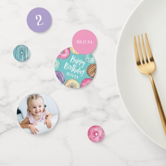 水彩ドーナッツバースデーパーソナライズされたタパーティー コンフェッティ (グループ)