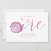 水彩ドーナツファースト誕生日スウィートパーティーパープル 招待状 (正面)