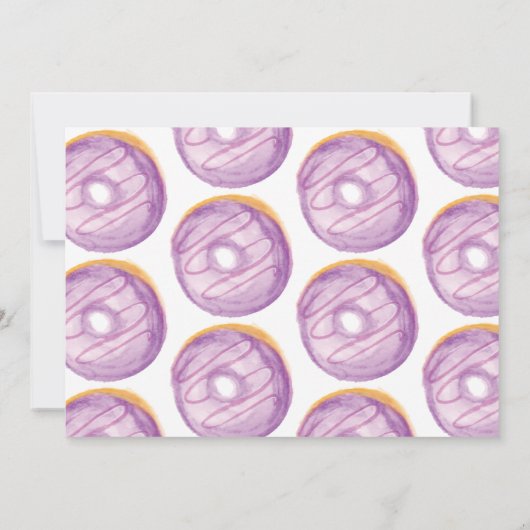 水彩ドーナツファースト誕生日スウィートパーティーパープル 招待状 (裏面)