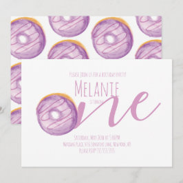 水彩ドーナツファースト誕生日スウィートパーティーパープル 招待状
