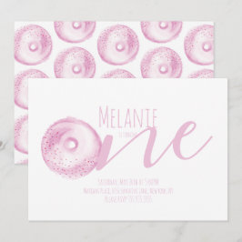 水彩ドーナツファースト誕生日スウィートパーティーピンク 招待状