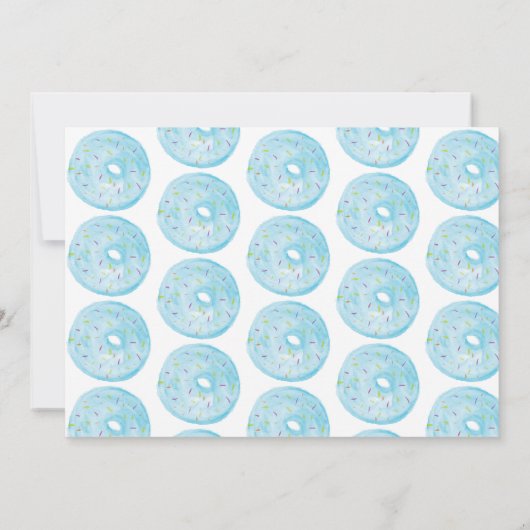 水彩ドーナツファースト誕生日スウィートパーティーブルー 招待状 (裏面)
