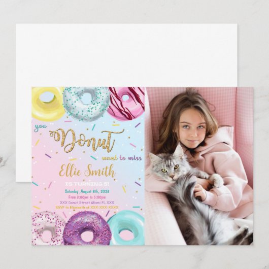 水彩ドーナツ写真招待状 招待状 (正面/裏面)