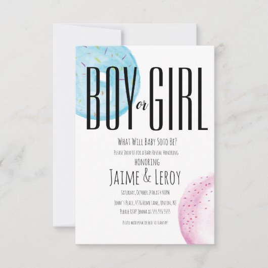 水彩ドーナツ性別リビールハンド色彩の鮮やかアイン 招待状 (正面)