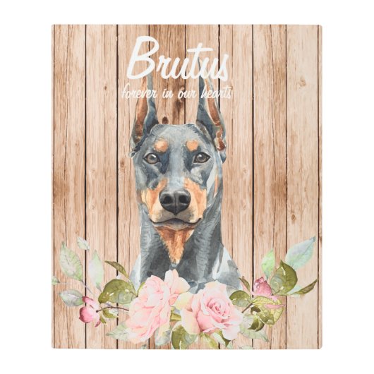 水彩ドーベルマン＆フラワー追悼 メタルプリント (正面)