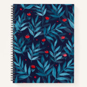 水彩ナイトガーデン – ターコイズ、青と赤 ノートブック (正面)