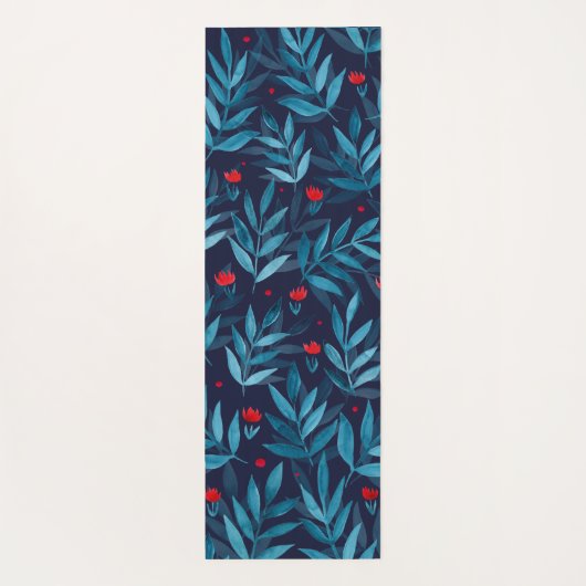 水彩ナイトガーデン – ターコイズ、青と赤 ヨガマット (裏面)