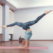 水彩ナイトガーデン – ターコイズ、青と赤 レギンス