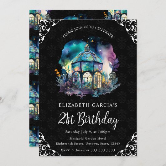水彩ナイトファンタジーパビリオン21st誕生日 招待状 (正面/裏面)