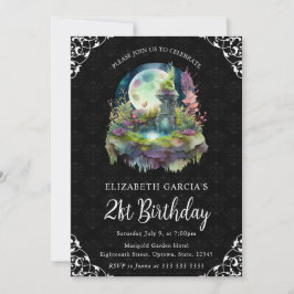水彩ナイトファンタジー噴水21歳の誕生日 招待状