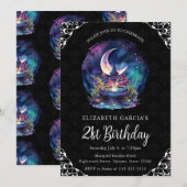 水彩ナイトファンタジー噴水21歳の誕生日 招待状 (正面/裏面)
