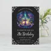 水彩ナイトファンタジー噴水21歳の誕生日 招待状 (スタンド正面)