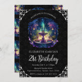 水彩ナイトファンタジー噴水21歳の誕生日 招待状 (正面/裏面)