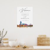 水彩ナッシュビルスカイライン結婚のウェルカムサイン ポスター (キッチン)