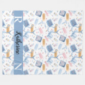 水彩ナース | Dr. Medical Collage Blue Pink フリースブランケット (正面(横))