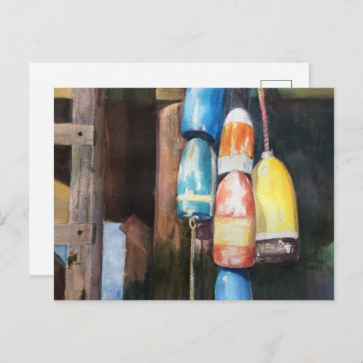 水彩ニューイングランドロブスターブイ葉書 インビテーションポストカード (正面/裏面)