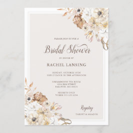 水彩ニュートラルフローラブライダルシャワー 招待状