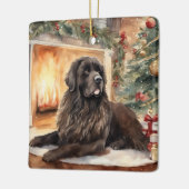 水彩ニューファンドランド – クリスマスシーン2 セラミックオーナメント (左)