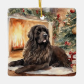 水彩ニューファンドランド – クリスマスシーン2 セラミックオーナメント (正面)