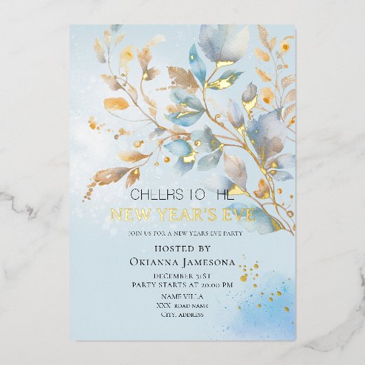 水彩ニューミレニアムイブパーティー 箔招待状 (正面)