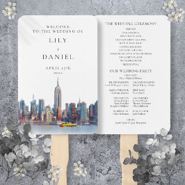 水彩ニューヨークシティの結婚式プログラム ハンドファン