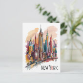 水彩ニューヨークシティスカイライン ポストカード (スタンド正面)