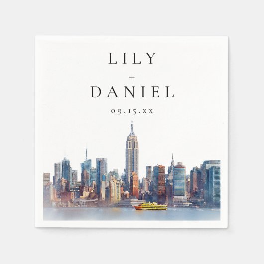 水彩ニューヨークシティ デスティネーションウェディング スタンダードカクテルナプキン (正面)