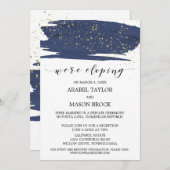 水彩ネイビーとゴールドの小さな結婚式の披露宴招待状 招待状 (正面/裏面)