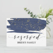 水彩ネイビーとゴールドの結婚式予約サイン 招待状 (スタンド正面)