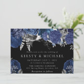 水彩ネイビーとシルバーのローズのウェディング 招待状 (スタンド正面)