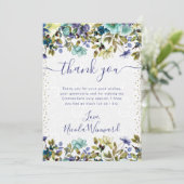 水彩ネイビーとブルーフラワーズキンセアニェラ サンキューカード (スタンド正面)