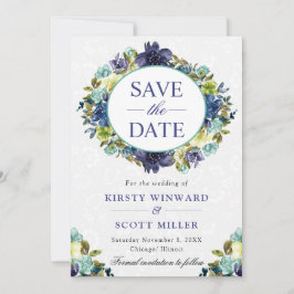 水彩ネイビーとブルーリース結婚ズ セーブザデート