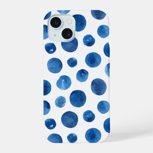 水彩ネイビーのマリンな水玉模様 iPhone 15ケース (裏面)