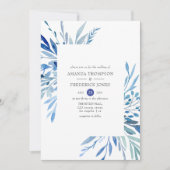 水彩ネイビーインディゴリーフウェディング 招待状 (正面)