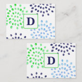 水彩ネイビーグリーンブルームームフラワーモノグラム ノートカード (正面/裏面)