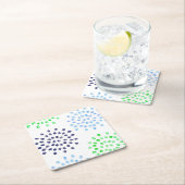 水彩ネイビーグリーンライトブルーの花 スクエアペーパーコースター (インサイチュ)