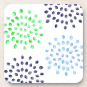 水彩ネイビーグリーンライトブルー花 コースター (正面)