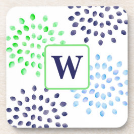水彩ネイビーグリーン青花モノグラム コースター