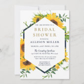 水彩ネイビーサンフラワー素朴ブライダルシャワー 招待状 (正面)
