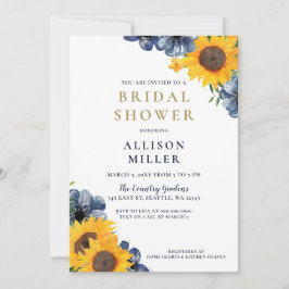 水彩ネイビーサンフラワー素朴ブライダルシャワー 招待状