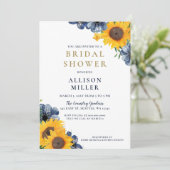 水彩ネイビーサンフラワー素朴ブライダルシャワー 招待状 (スタンド正面)