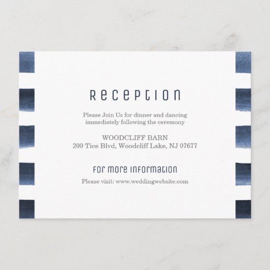 水彩ネイビーストライプの海事ウェディングレセプション エンクロージャーカード (正面)