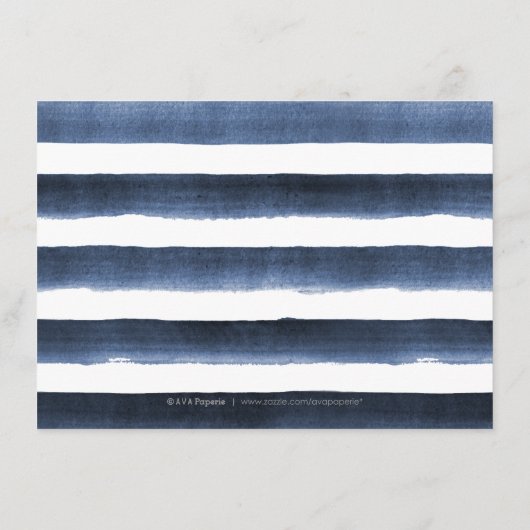 水彩ネイビーストライプの海事ウェディングレセプション エンクロージャーカード (裏面)