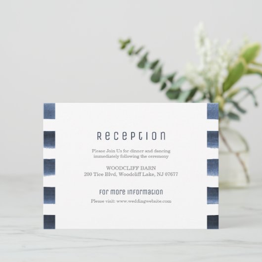 水彩ネイビーストライプの海事ウェディングレセプション エンクロージャーカード (スタンド正面)