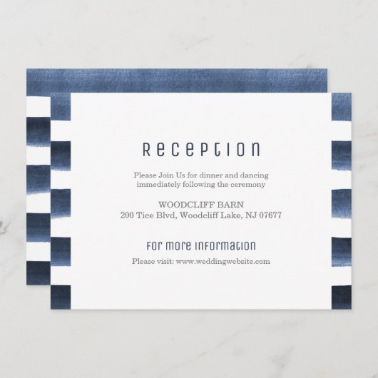 水彩ネイビーストライプの海事ウェディングレセプション エンクロージャーカード (正面/裏面)